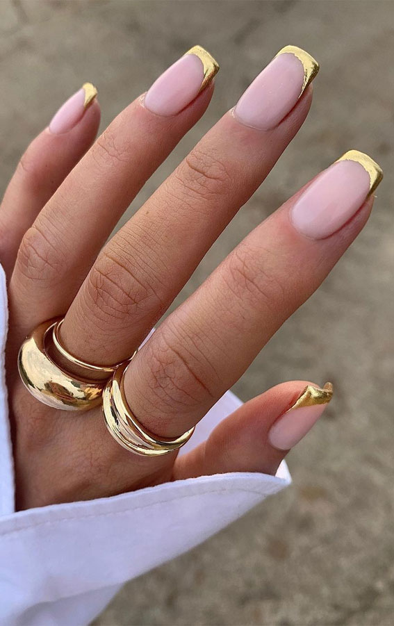 Creative & Pretty Nail Trends 2021 : Gold French Tips