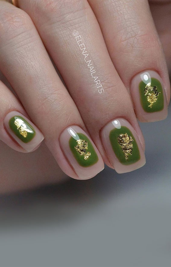 Stylish Nail Art Design Ideas To Wear in 2021 : Green and Nude nails