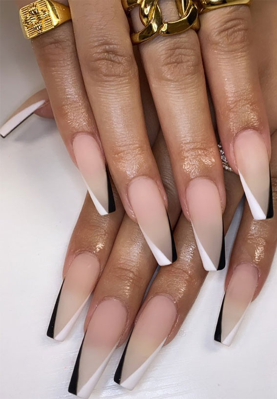 Stylish Nail Art Design Ideas To Wear in 2021 : Black, nude and white