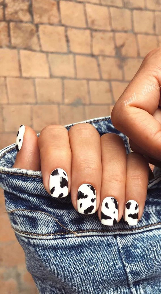 Creative & Pretty Nail Trends 2021 : Black and White Cow Print Nails