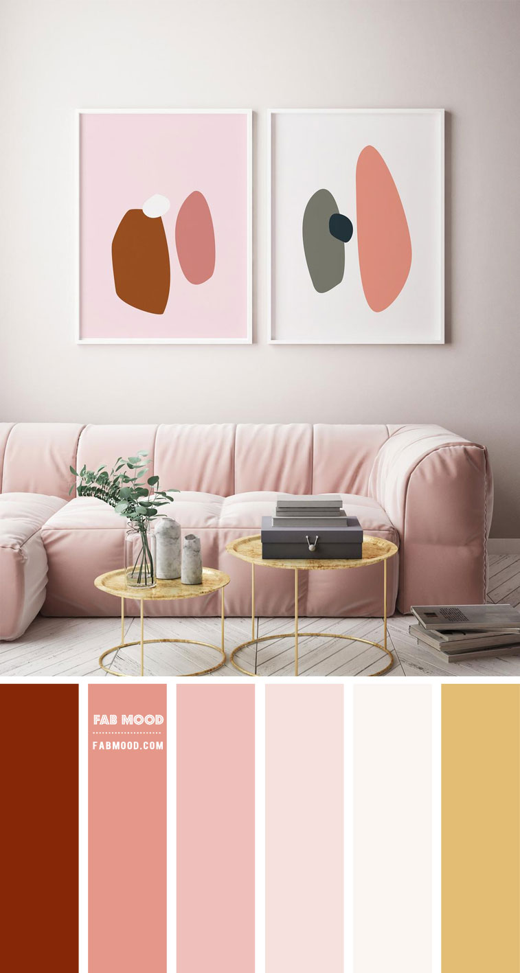 Neutral Living Room With Pink & Rust Accents, Color Scheme