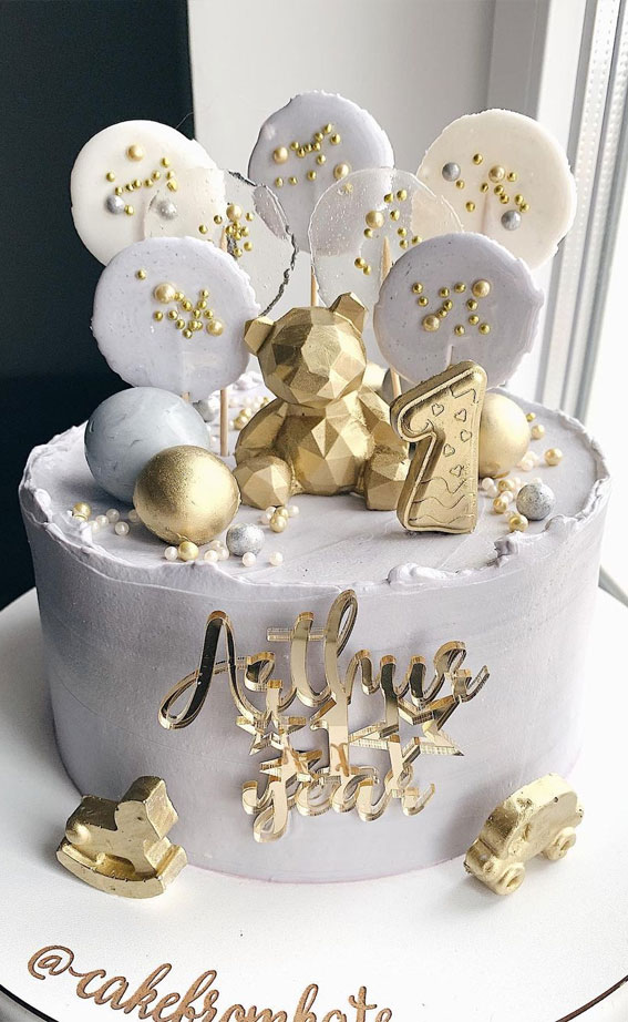 Pretty Cake Ideas For Every Celebration : Gold baby 1st birthday cake
