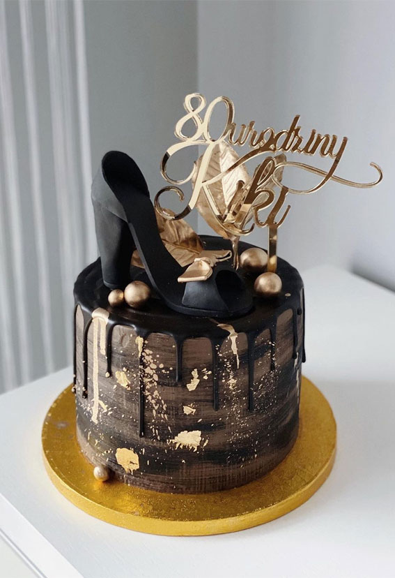 Pretty Cake Ideas For Every Celebration : Black and gold cake for 80th birthday