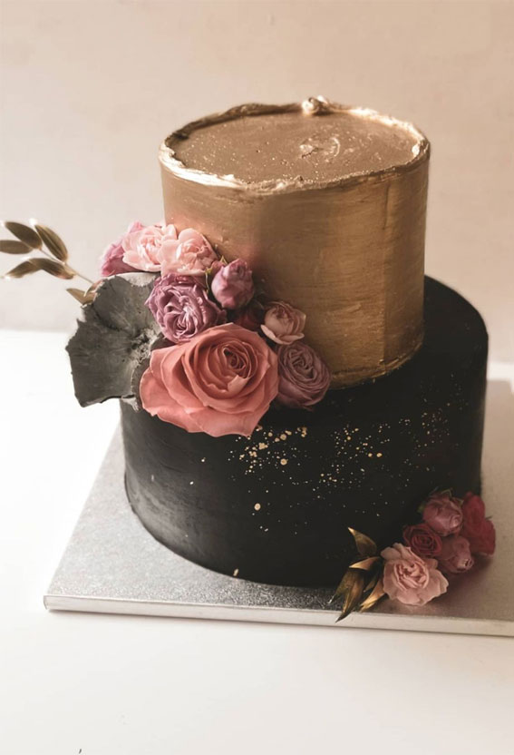 Pretty Cake Ideas For Every Celebration : Black and gold two tier cake