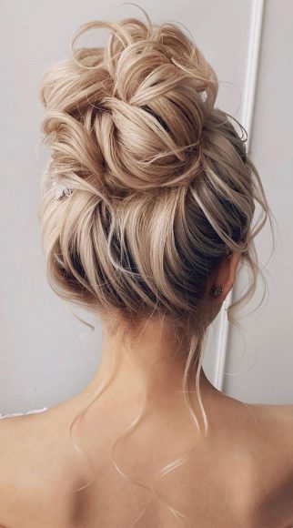 Updo Hairstyles For Your Stylish Looks In 2021 : Messy high bun