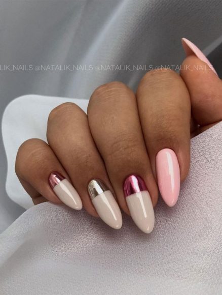 Stylish Nail Art Design Ideas To Wear In 2021 : Half Chrome Half White ...