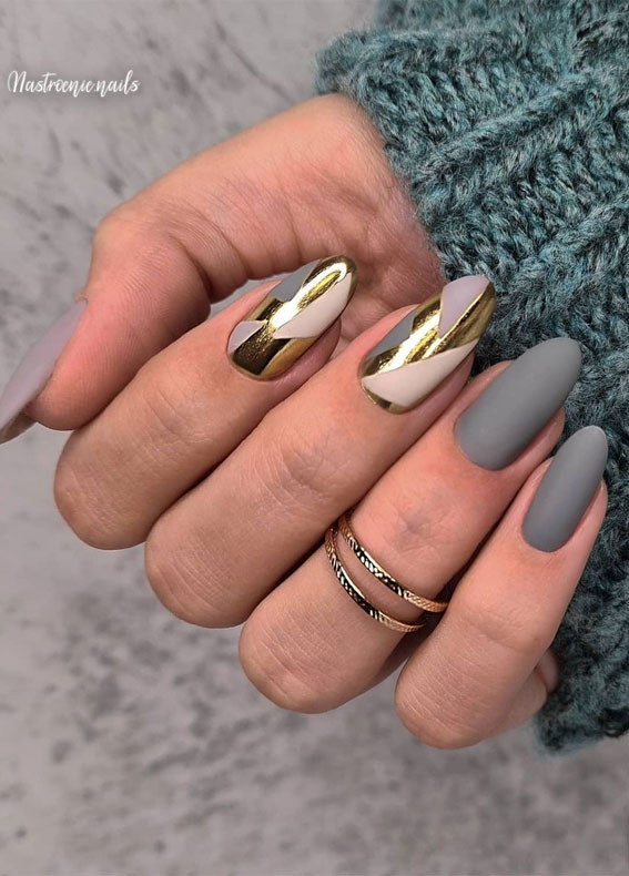 40+ Stylish Ways To Rock Spring Nails : Grey & Chrome nails