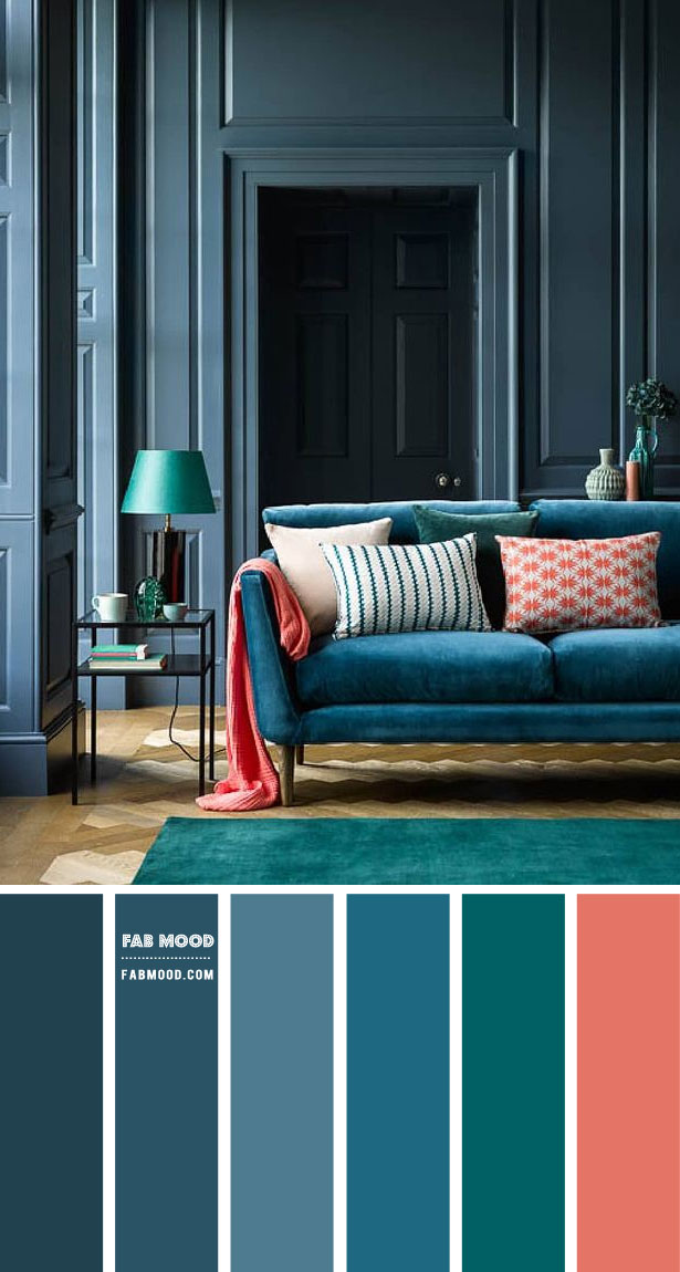 Blue Grey and Teal Living Room { Moody Living Room } Fab Mood color