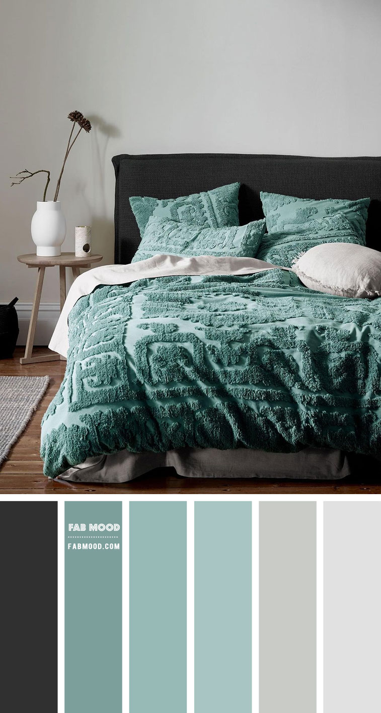 Charcoal and Jade Green Colour Scheme For Neutral Bedroom