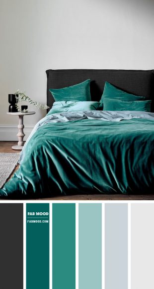 Charcoal and Teal Green Colour Scheme For Powdery Bedroom