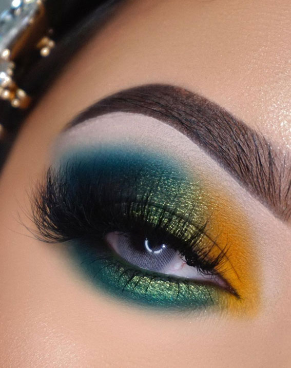 Best Eye Makeup Looks For 2021 : Yellow, Emerald & Teal Look