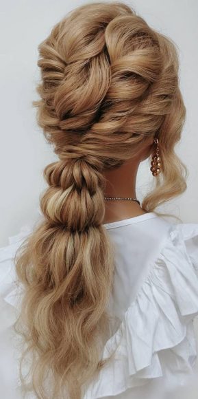 44 Beautiful Ways To Wear Braids This Season : Ponytail with bushel braid