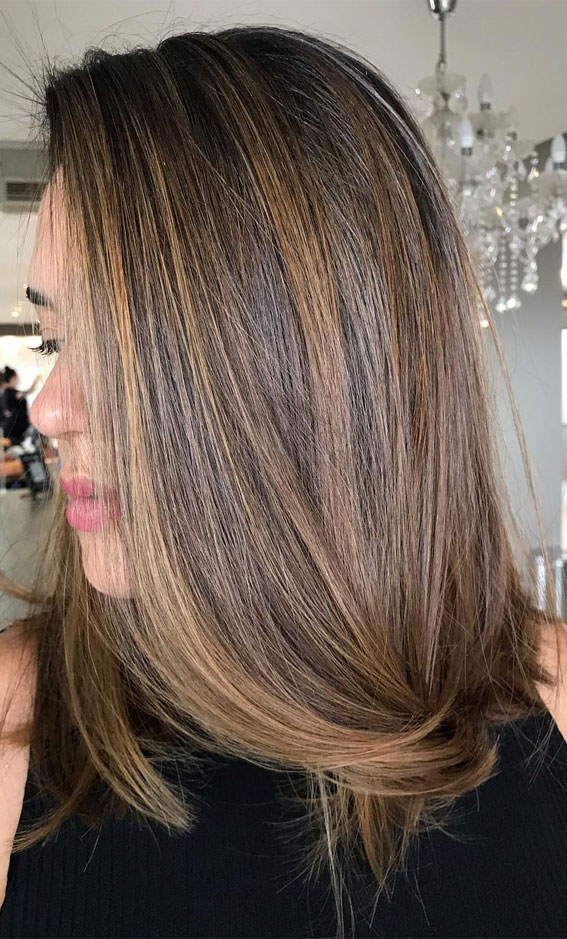 Brown hair with caramel highlights straight sale