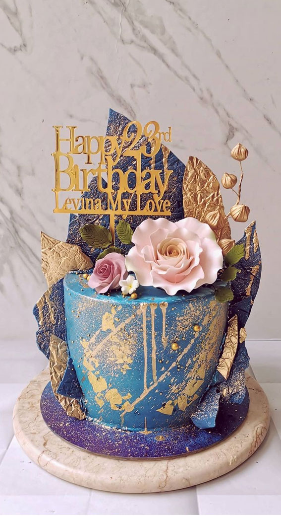 Pretty cake decorating designs we’ve bookmarked : Gold & Navy Elegant Birthday Cake