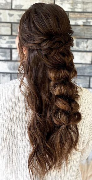 Trendy Half Up Half Down Hairstyles : Twist & Pull Trough Braided Half Up