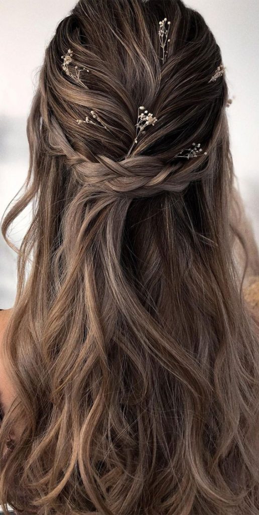 Trendy Half Up Half Down Hairstyles : Braid & Half Up with Tiny Flower