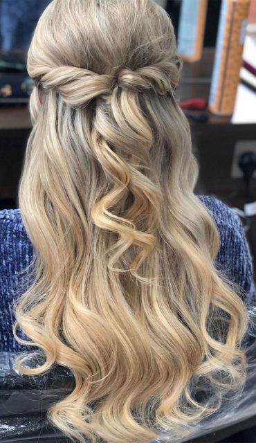 Trendy Half Up Half Down Hairstyles : Twisted Half Updo with Waves