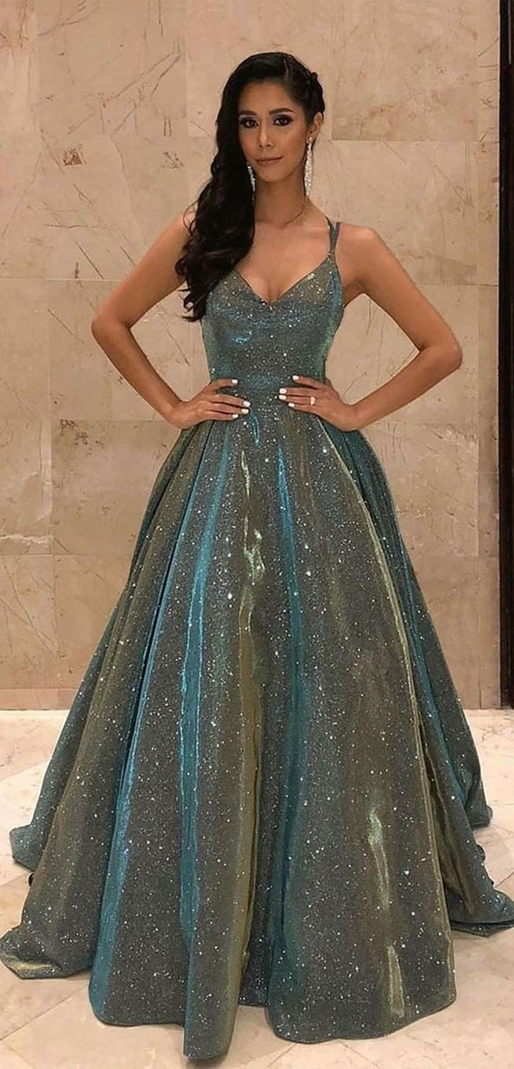 32 Hottest Prom Dress Ideas That’ll Make You Swoon : Dark Green Shimmery Ball Gown