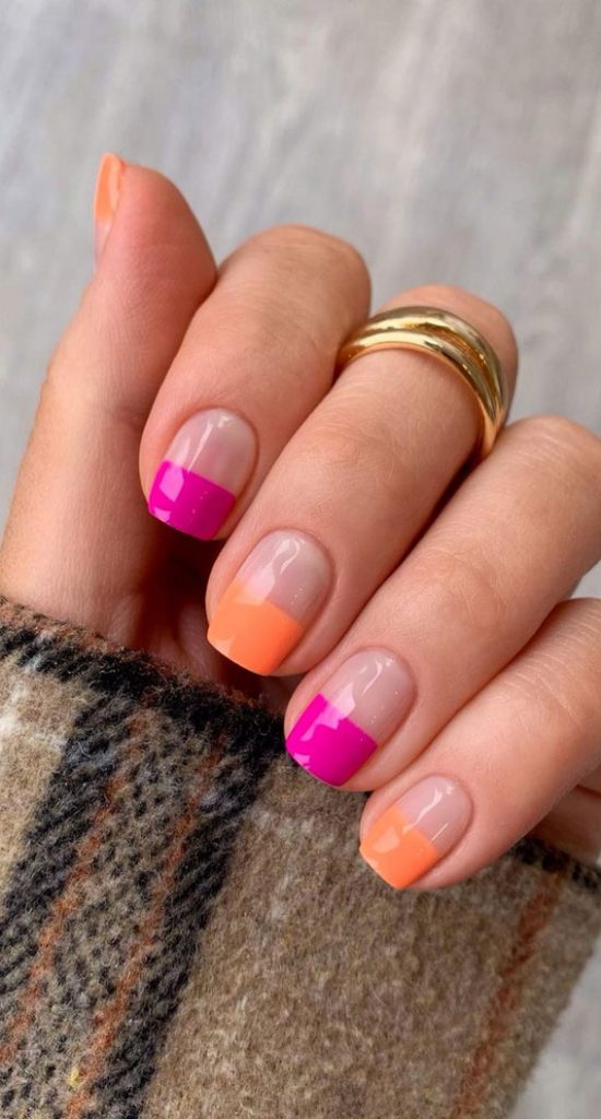 Summer Nail Designs You'll Probably Want To Wear : Hot Pink and Orange Nails