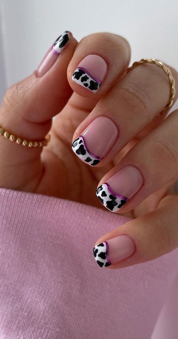Summer Nail Designs You’ll Probably Want To Wear : Cow Print French Tips with Subtle Shimmery 