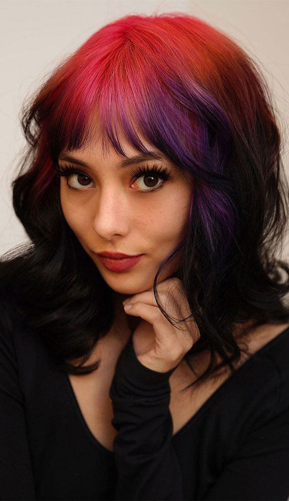 Trendy Hairstyles & with Bangs Ombre Red Purple with Bangs