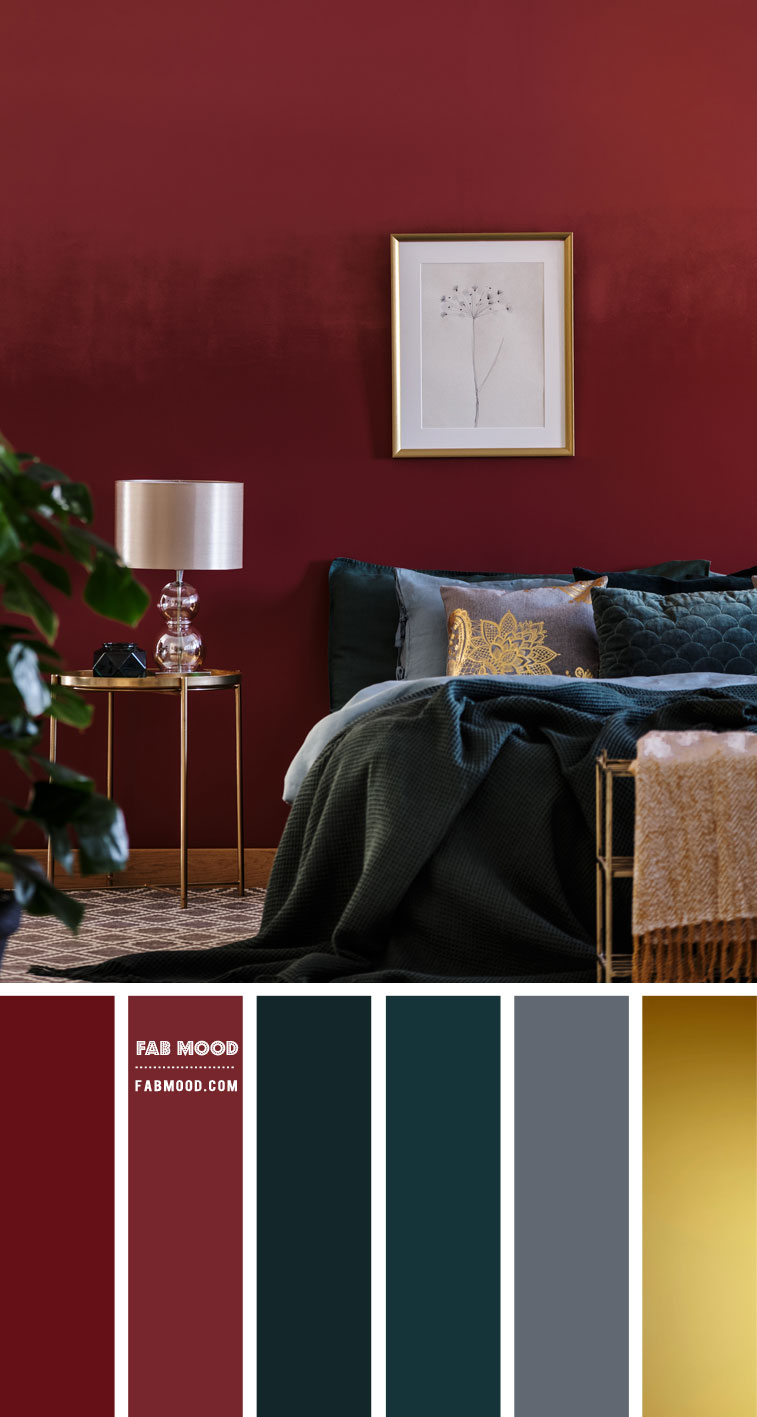 burgundy and dark grey bedroom, burgundy and dark teal color scheme, burgundy and teal bedroom color combo, dark teal and burgundy bedroom #bedroom #colorpalette