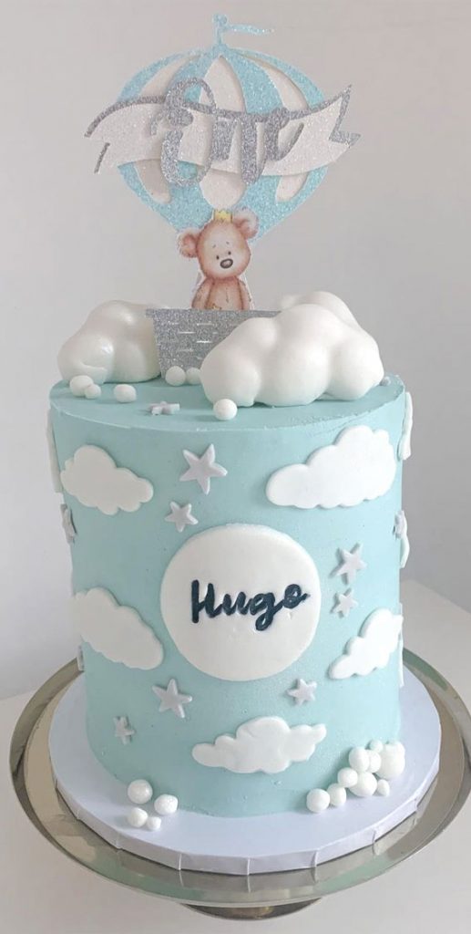 Cute Hot Air Balloon Cake Designs : Bear and clouds first birthday cake