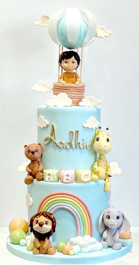 Cute Hot Air Balloon Cake Designs : Two Tier Rainbow & Hot Air Balloon Cake