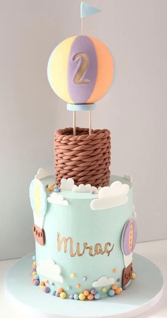 Cute Hot Air Balloon Cake Designs : Blue Cake Weave Basket Hot Air Balloon