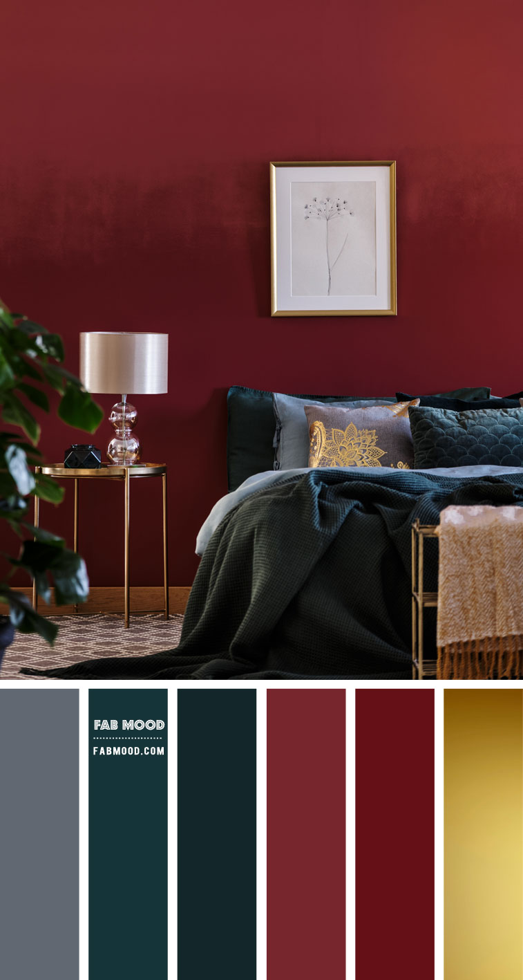 and Dark Teal Bedroom with Gold Details