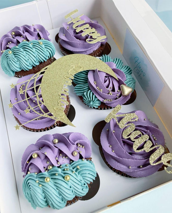 Sweet Treat Cupcake Ideas For Any Celebration : Mint and Purple Cupcakes with Gold Details