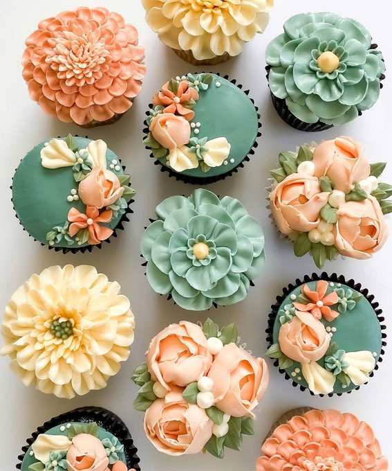 Sweet Treat Cupcake Ideas For Any Celebration : Peach and Soft Green Cupcakes