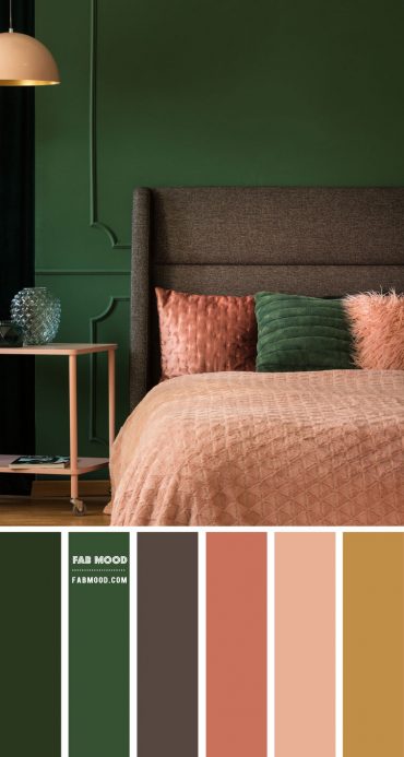 Emerald Green and Peach Bedroom | Forest Green Bedroom Decor