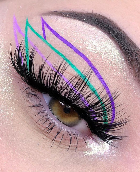 Latest Eye Makeup Trends You Should Try In 2021 : Bright Green & Shades of Purple Graphic Look