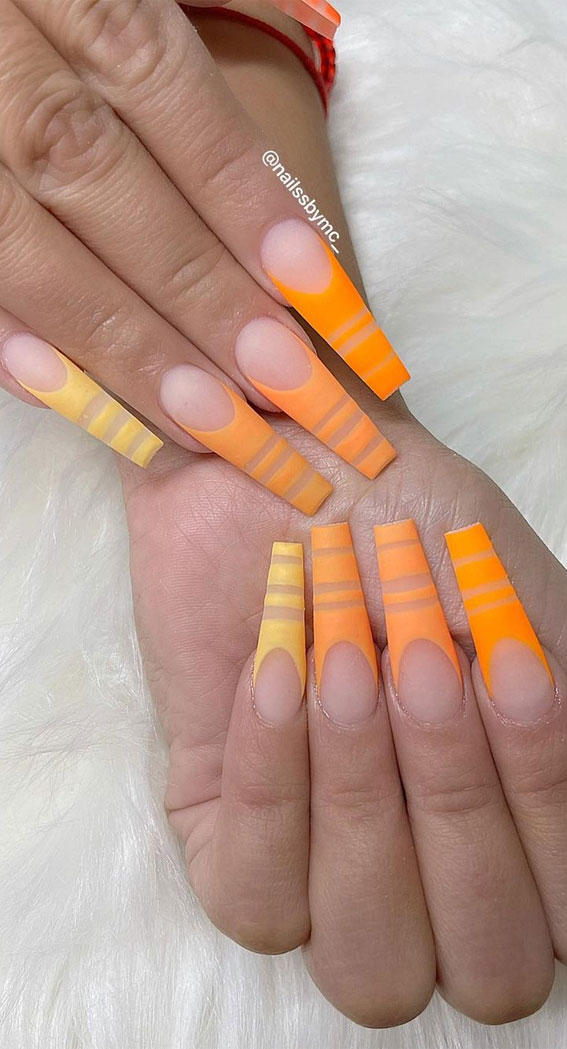 25 Cute Coloured French Tip Nail Ideas : Orange and Yellow French Tips