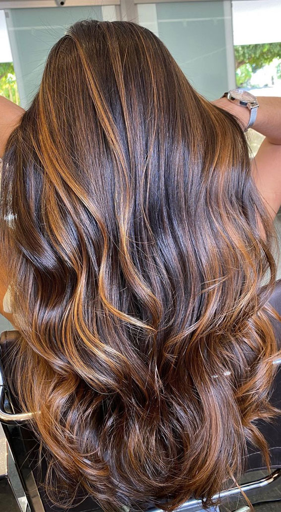 63 Charming hair colour ideas & hairstyles : Shiny long hair with caramel blonde