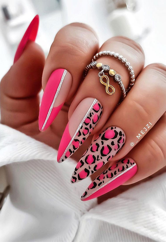 pink cheetah nails, hot pink leopard nails, cute summer nail art designs, acrylic nail designs for summer, colorful nail colors, bright nail colors, summer nail art designs 2021, ombre nail colors, nail art designs 2021 #nailart #nailart2021
