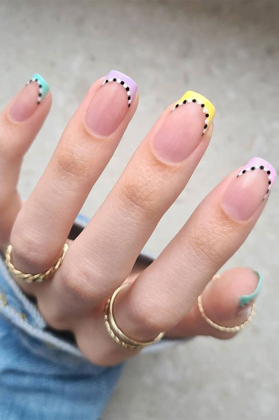 25 Cute Coloured French Tip Nail Ideas Pastel Tip Nail With Black Dots