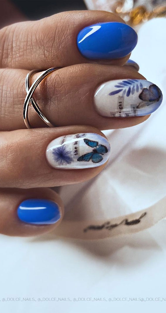 Gorgeous Nail Designs to Celebrate the Season : Cobalt Blue & Butterfly Nails