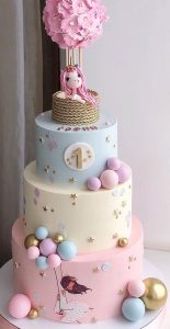 Cute Unicorn Cake Designs : Three-tiered blue and pink cake