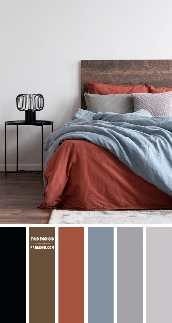 Brick Red and Dusty Blue Bedroom Color Scheme