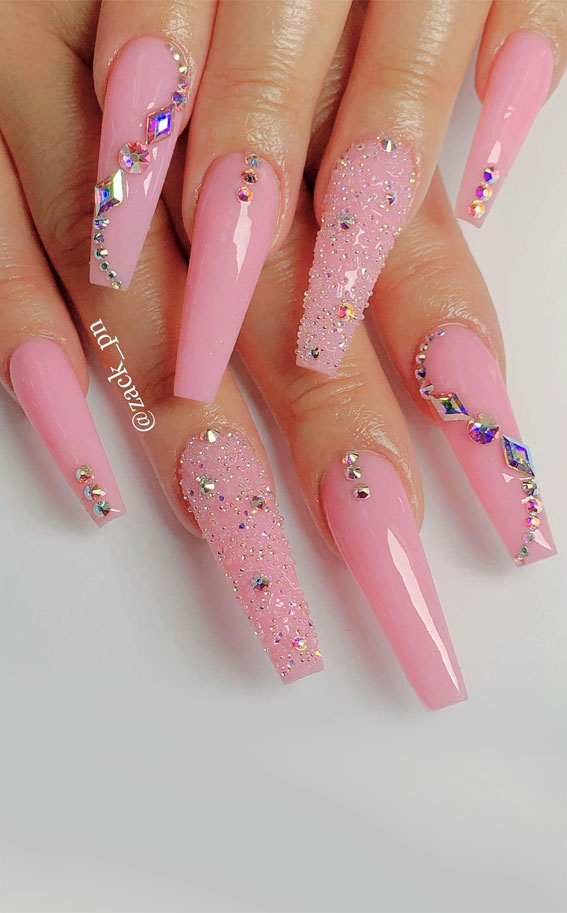 45 Cute Summer Nails 21 Glossy Baby Pink Acrylic Coffin Nails