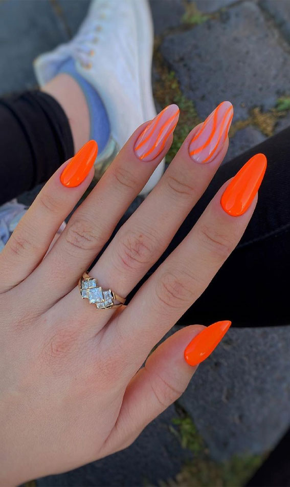 45+ Cute Summer Nails 2021 : Orange Nail Art Designs