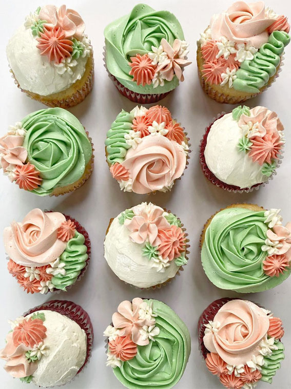 Sweet Treat Cupcake Ideas For Any Celebration : Green and Peach Buttercream Cupcakes