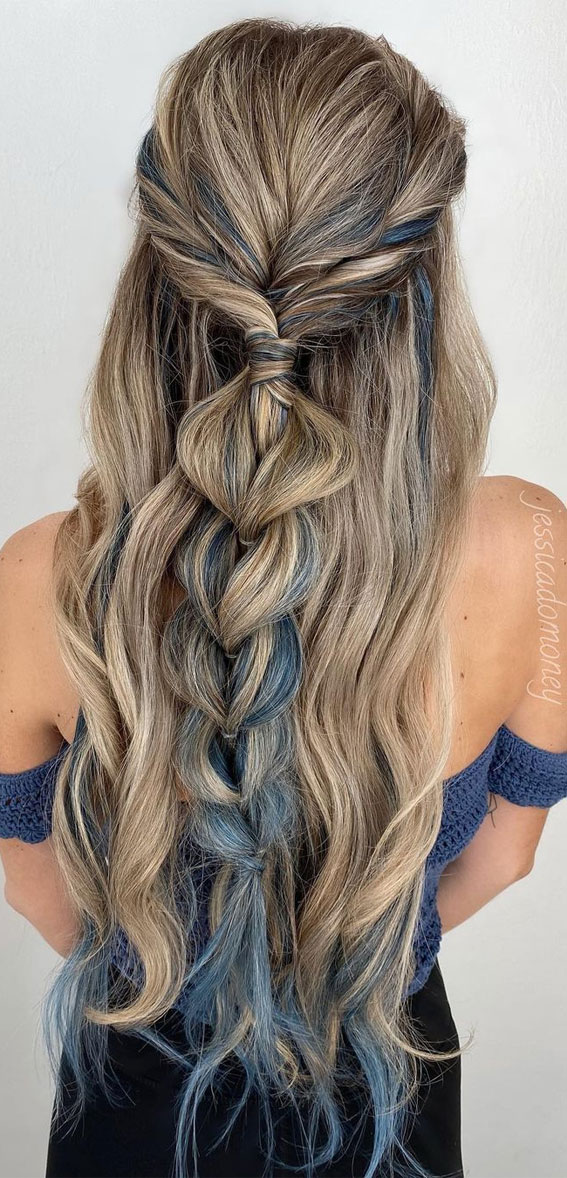 Half Up Half Down Hairstyles For Any Occasion Blue Braid Half Up