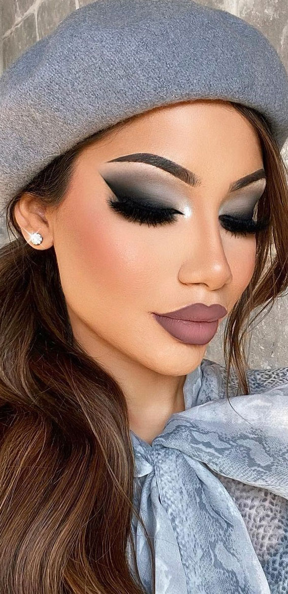 Creative Makeup Art Ideas You Should Try : Smokey Grey Cool tones & Matte Lips
