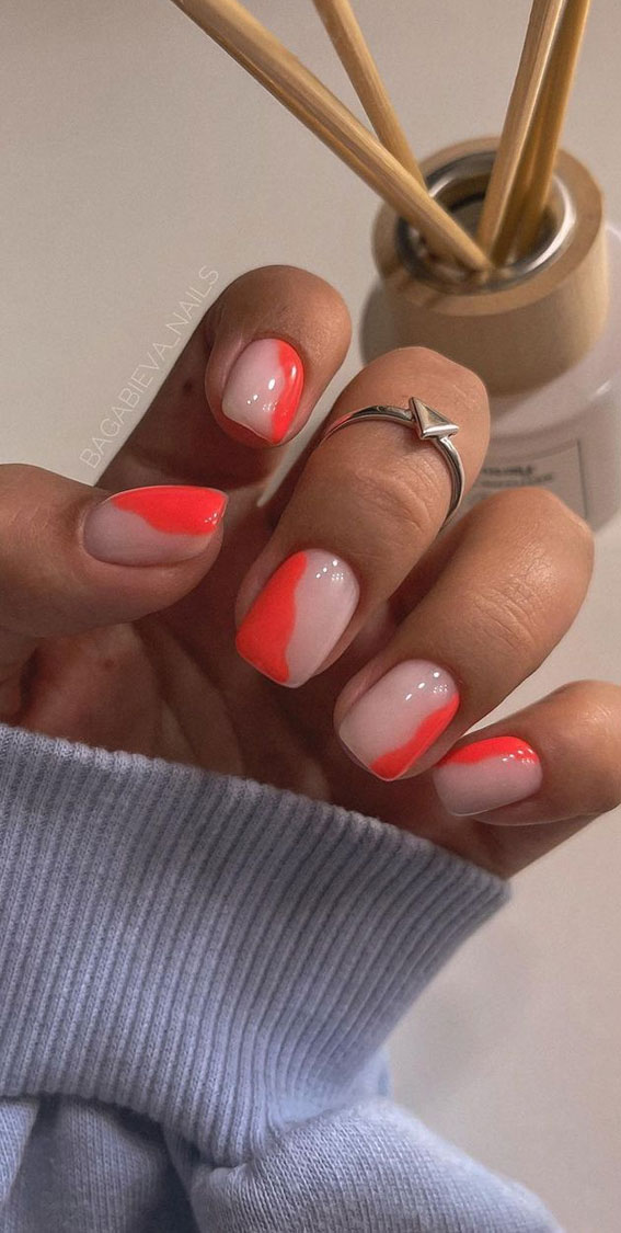 Summer nail art ideas to rock in 2021 : Neutral and Orange Minimalist Summer Nails