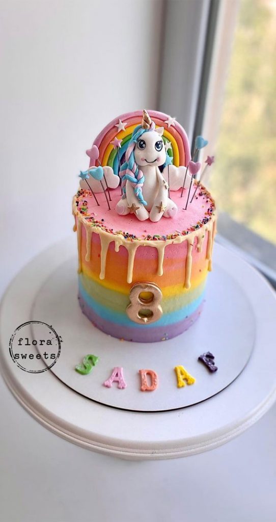 Cute Unicorn Cake Designs : Rainbow Cake with Unicorn for 8th birthday