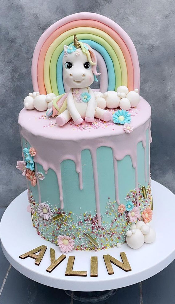 Cute Unicorn Cake Designs Mint Cake With Pink Icing Drip Unicorn 