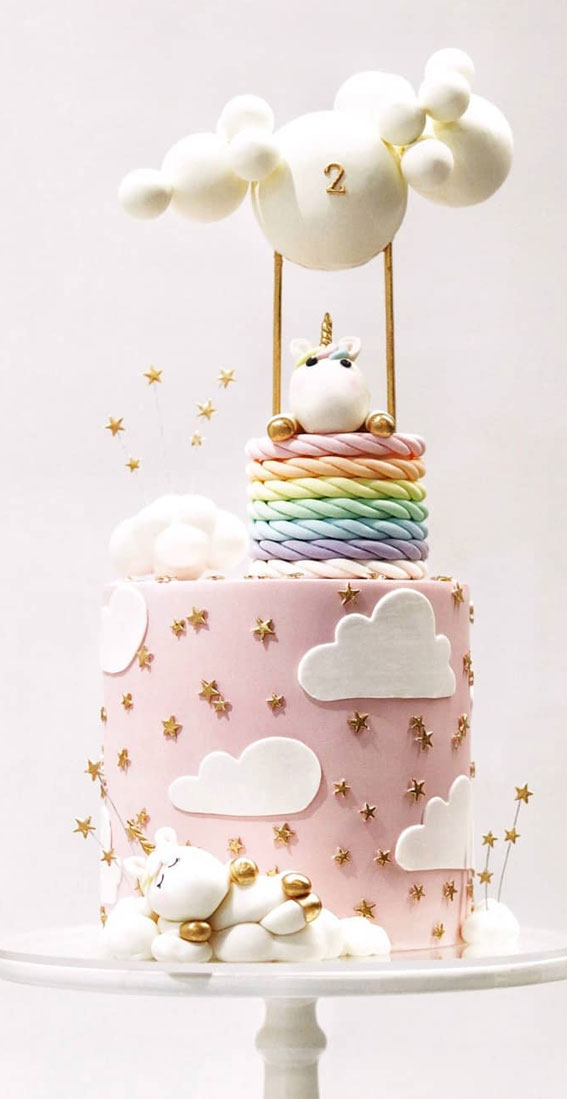 Cute Unicorn Cake Designs : Soft Pink cake with tiny gold star & unicorn